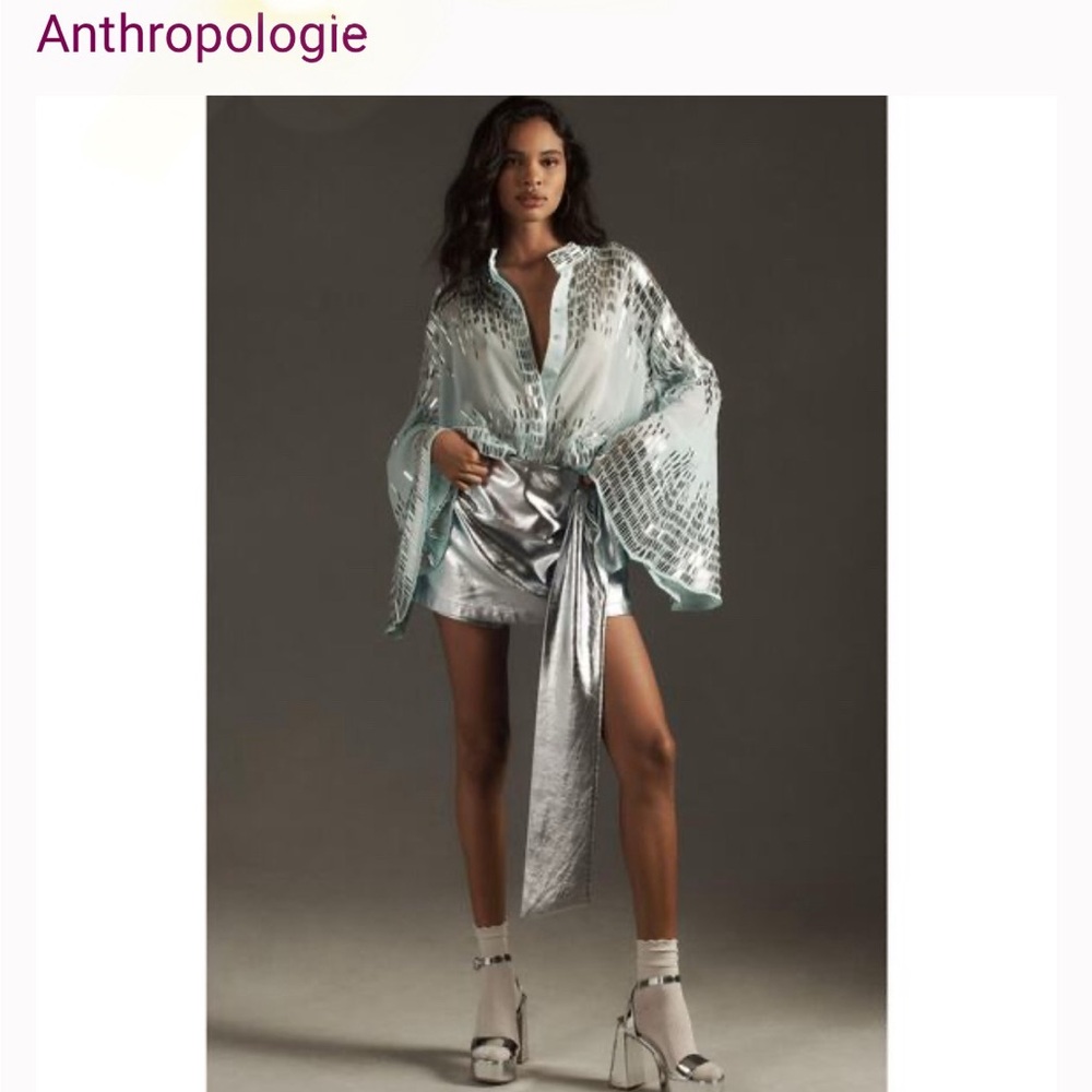 Anthropologie Silver and Light Blue Blouse